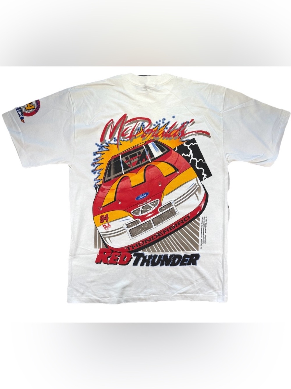 Vintage 1997 Bill Elliott McDonalds AOP NASCAR Racing T Shirt Men's Large White